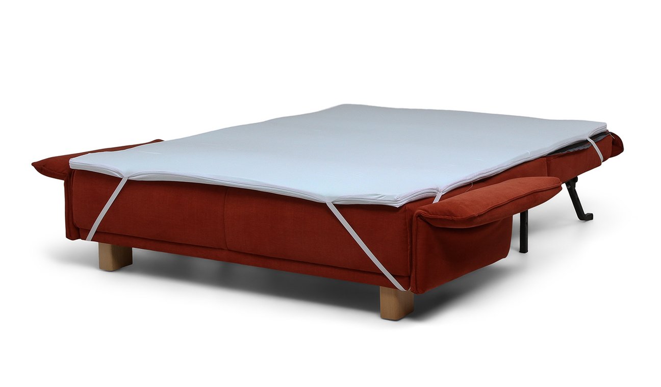 Schlafsofa Terni in ausgeklappte Schlafstellung mit Topper ausbebreitet