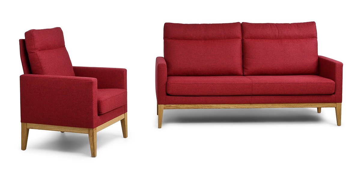 Wolkenweich Puro Sofa und Sessel mit rotem Stoff