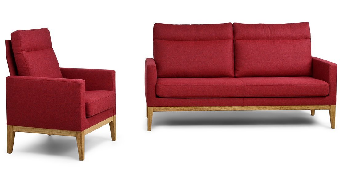 Wolkenweich Puro Sofa und Sessel mit rotem Stoff